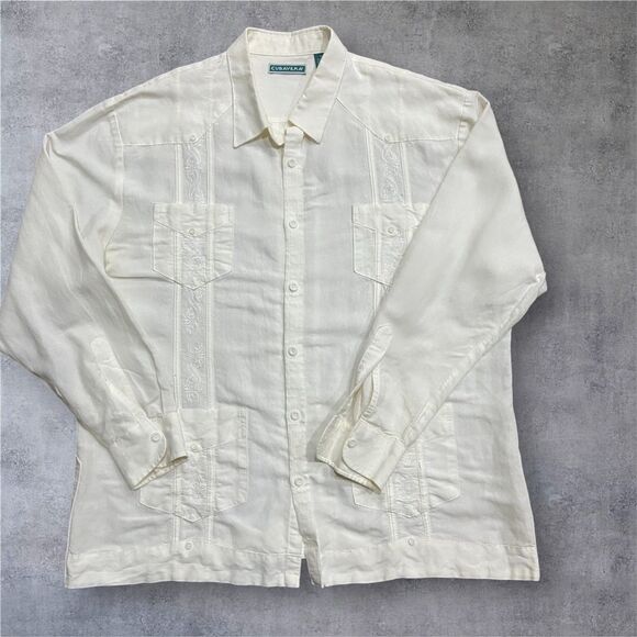 Cubavera Casual Quad Pocket Embroidered White Rayon Button Down Shirt Men's XL - Picture 1 of 8